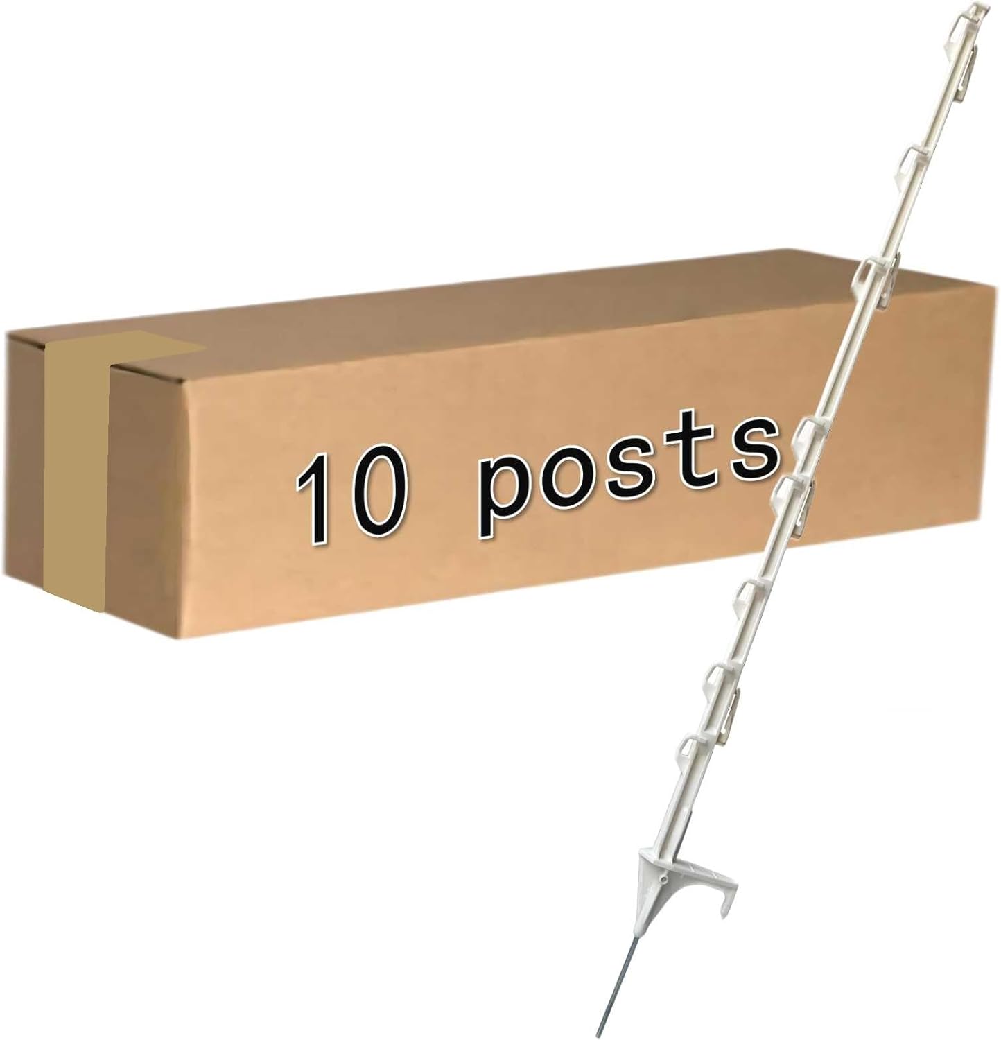 Step-in Fence Post (10 Pack), 42 Inch, with 12 lugs for Holding Wire and Tape, White