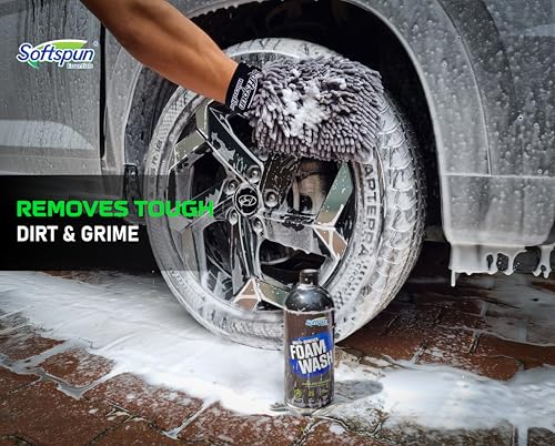 Image of SOFTSPUN Essentials 1Ltr Car & Bike pH Neutral Premium Liquid Shampoo+1700gsm 1pc Double Side Glove Grey Combo | Extra Suds, Removes Tough Dirt & Grime | Works with Bucket & Foam Cannon