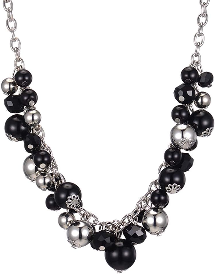 Chunky Beaded Statement Necklace for Women Boho Silver Pendant Collar Necklace Costume Jewelry Birthday Gifts for Her