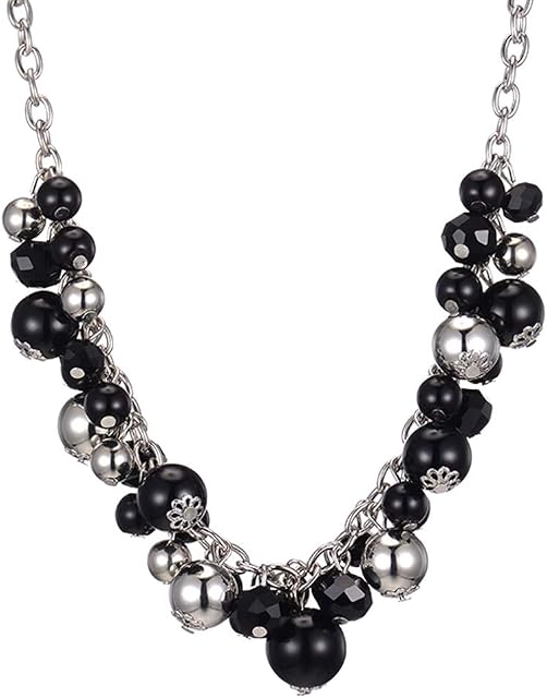 BULINLIN Short Beaded Pendant Chain Necklace Silver Costume Handmade Necklace with Crystal Pearl Beads Fashion Jewellery Gifts for Her