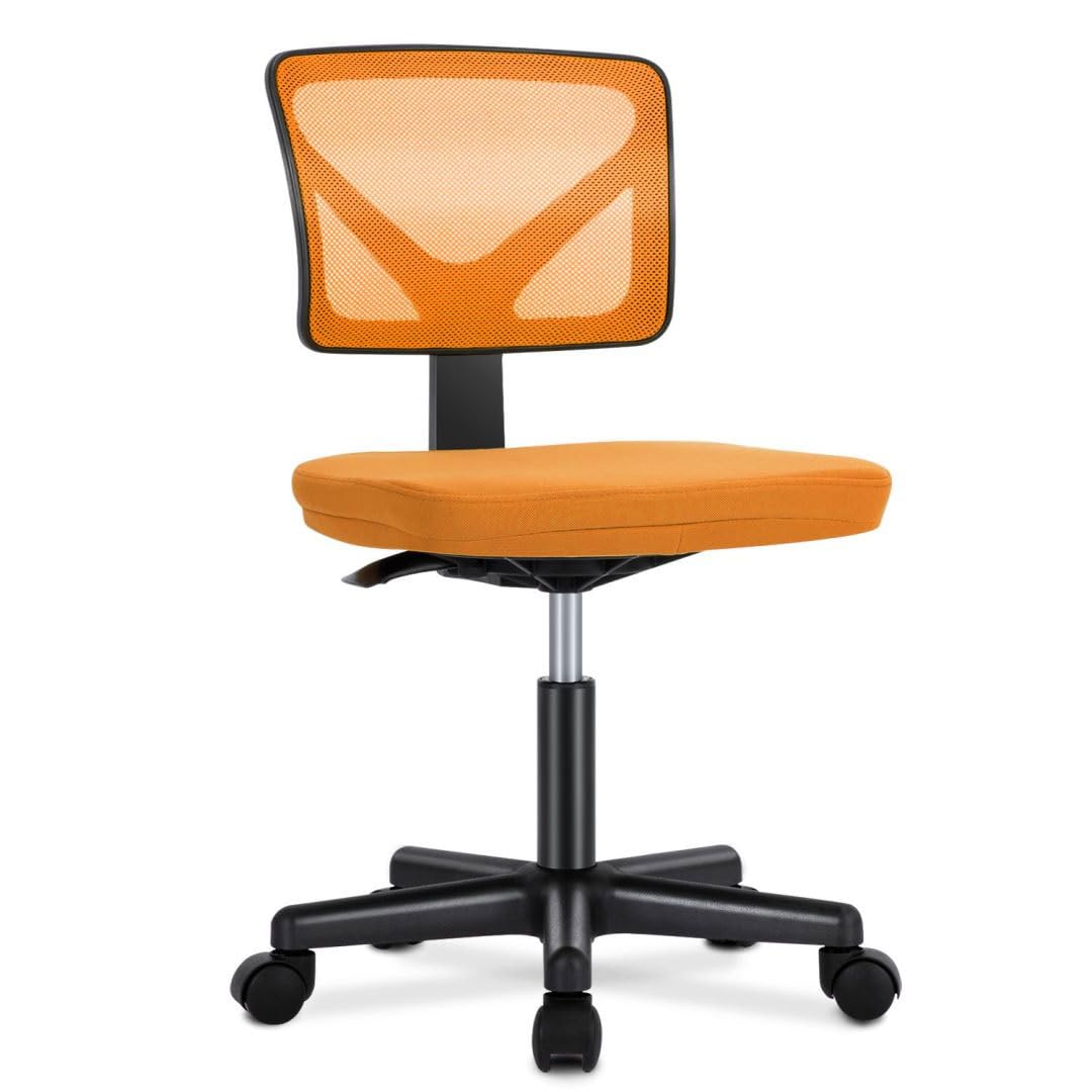 Armless Mesh Office Chair, Ergonomic Low Back Deskchair, Adjustable Rolling Task Computer Swivelchairs for Small Spaces Home Bedroom Study, Orange