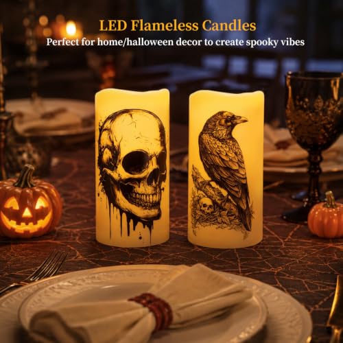 Image of Amagic 3 inchx6 inch Halloween Flameless Candles, Waterproof LED Pillar Candles | Battery Operated Candles with Remote & Timer, LED Pillar Lights for Outdoor, Patio, Home, Halloween and Holiday Decor
