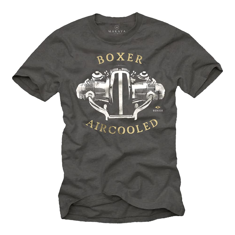 Makaya Men's Grey Biker T-Shirt - R100 Boxer Engine - Motorcycle Gifts For Him Size M