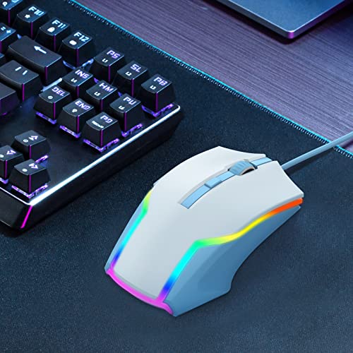 Weemsbox Gaming Mouse Wired With 7 Rgb Backlit Modes, White Gaming Mouse [8000 Adjustable Dpi]- 6 Programmable Buttons, Ergonomic Computer Mouse For Windows Pc Gamer #TOP6