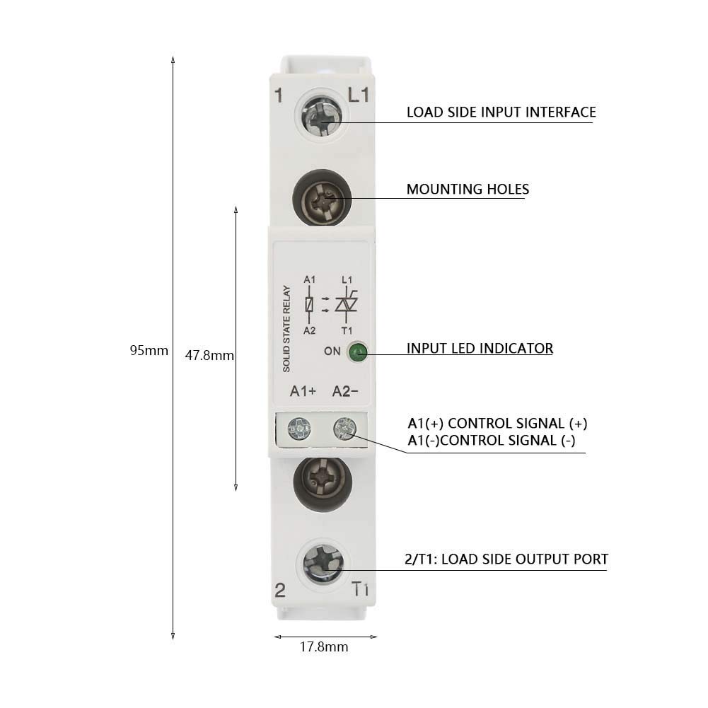 ANKROYU SMT4810L Solid State Relay, Ultra Thin Single Phase Solid State Relay Module, Ultra Thin Solid State Relay with Base for Temperature Controller