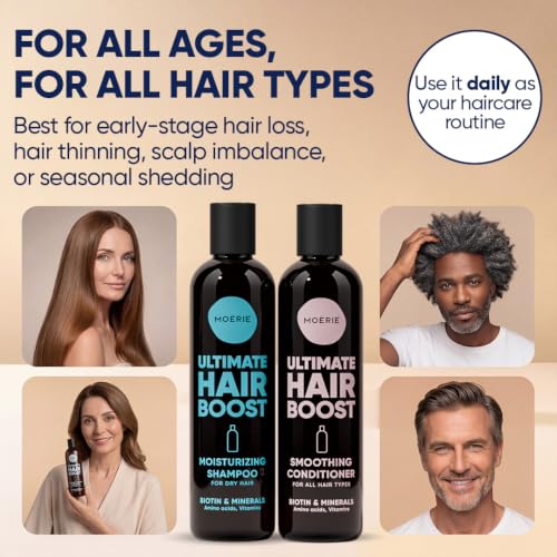 Image of Moerie Ultimate Hair Growth Shampoo & Conditioner Double Set - Longer, Thicker, Fuller Hair - Vegan, Volumizing, Paraben & Silicone Free - Moisturizing for All Hair Types - 4 x 8.45 fl oz (250ml)