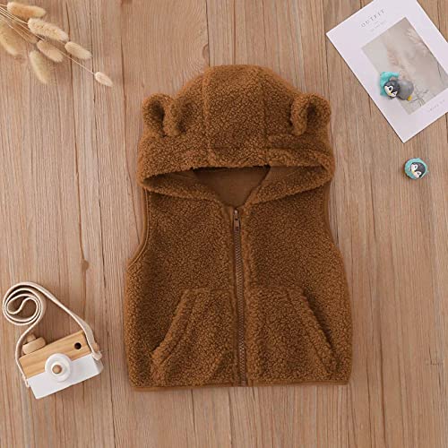 Lcziwo Toddler Girls Boys Fall Winter Vest Newborn Babies Cute Sherpa Fleece Jacket Zipper Warm Sleeveless Outerwear Brown #TOP1