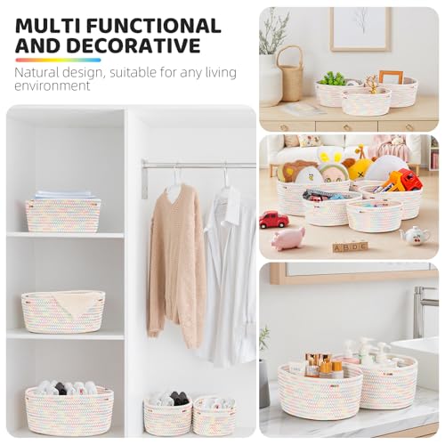 Otauoaea Aufbewahrungskorb Geflochten, 5er Set Baumwollseil Korb Aufbewahrung,Körbe Aufbewahrung Körbchen Wickeltisch Organizer Storage Basket für Bad Badezimmer Kinderzimmer Wickeltisch