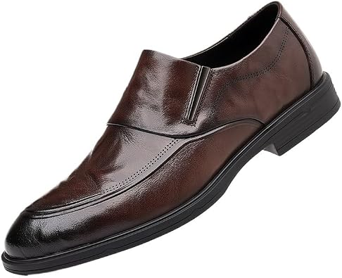 Mens Classic Genuine Leather Oxford Loafers Height Increasing Slip On Low Top Walking Casual Comfy Dress Shoes