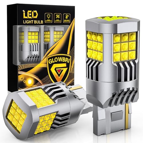 GLOWBRI 7440 LED Bulb White, 4500 Lumens, All-Aluminum Body, Wide LED Bulb Contact Pins, T20 7440NA 7441 W21W WY21W, Suitable for Tail Brake Lights, Reversing Lights, and Turn Signal Lights (2-Pack)