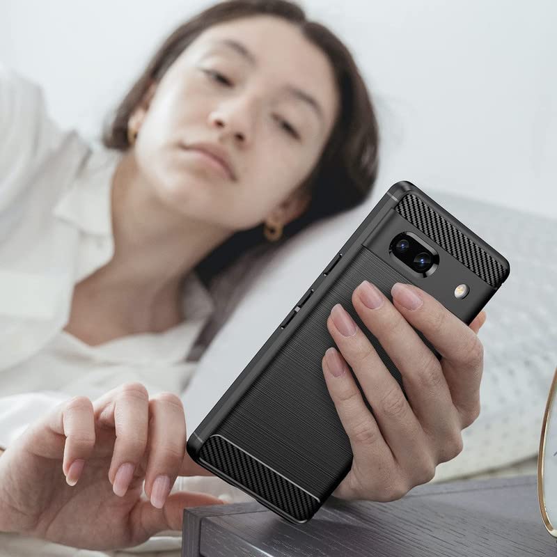 Image of NPRC Hybrid Ultra Slim Protective Case TPU Non-Slip Carbon Fiber Texture Shockproof Case Cover for Google Pixel 7A - Black