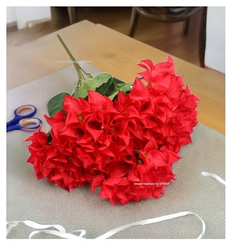 Image of SPHINX Artificial Bougainvillea 5 Heads Bunch Without Vase for Home Decor,Centerpieces, Christmas Decorations, Welcome Reception, Dinner Table decor Approx Height 50 cms- (1 Piece, Red)