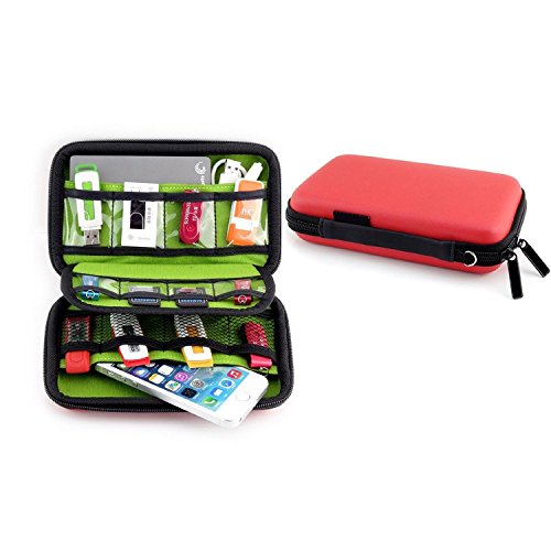 Image of BAIGIO Universal Electronics Cable Packing Organiser Accessories Pouch Case USB Drive Shuttle Carry Case Memory Card Case(Red)