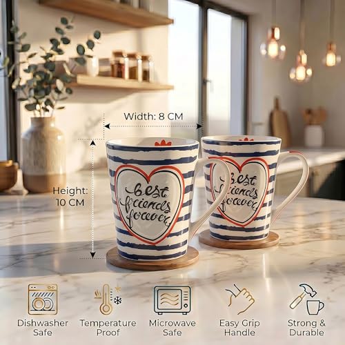 Image of U.P.C. U.P.C.Milk Mug Set of 2 | Ceramic & Bone China Coffee Milk Cups | Designer Printed Tea Coffee Mug Set | Large Capacity Milk Mugs | Microwave Safe Cup Set | Kitchen Drinkware Gift Set