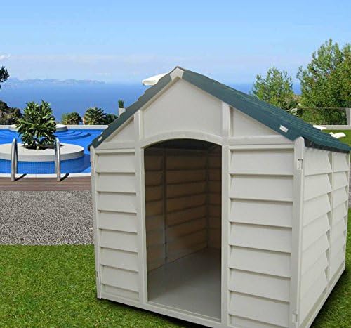 Kennel for Large Medium Size Dogs Resin PVC Doghouse with Pitched Roof for Outdoors Garden Can Be Disassembled 78 x 84 x 80 cm (Beige/Green)