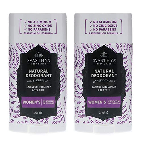 SVASTHYA BODY & MIND Natural Deodorant with Essential Oils - Womens - Gentle Skin Nourishing With A Refreshing Scent of Lavender, Rosemary & Tea Tree - Made In The USA, 2.45 oz - 2 Pack