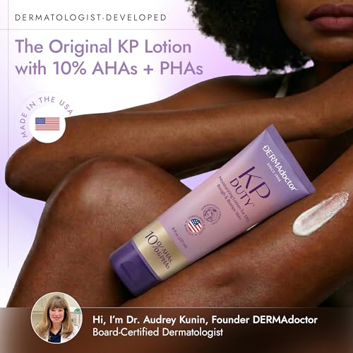 Image of DERMAdoctor KP Moisturizing Lotion The Original Dermatologist Formulated Body Cream for Keratosis Pilaris | Treats Dry, Rough, and Bumpy Skin | Strawberry Legs Treatment | 10% AHAs + PHAs - 8 oz