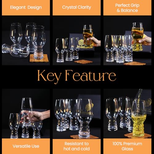 Image of Melbify Chalice Beer Glasses | Set of 4 | 500 ml | Premium | Tall Beer Glasses | Fancy Crystal Beer Glass Set -4 | Long | Unique| Exclusive | Pub-Style