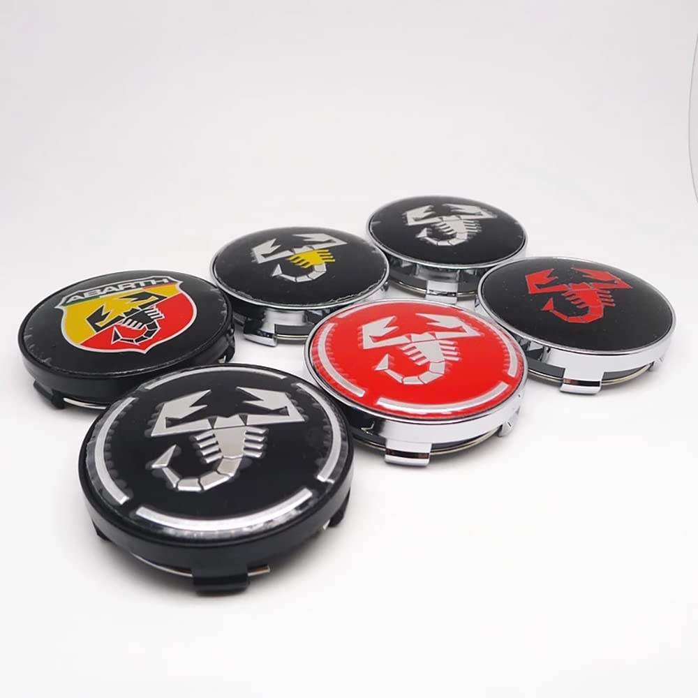 Cache Moyeux Pour Fiat 500 Abarth 60mm - 4 Pièces Noir ABS + Alliage - Enjoliveurs Centraux De Roue