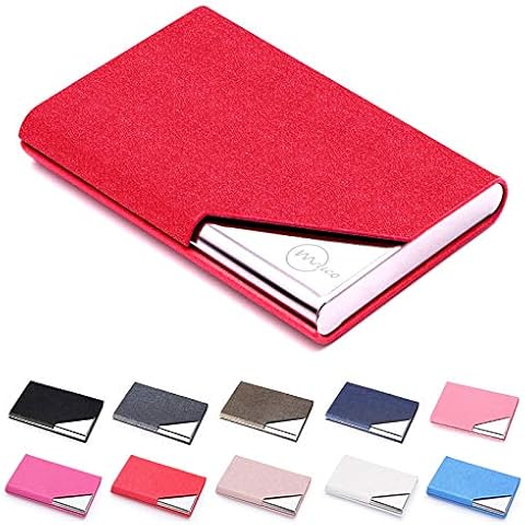 MUCO Business Name Card Holder PU Leather Stainless Steel Credit Card Wallet Keep Your Business Cards Clean for Men Women Red Cover