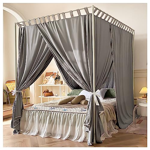 Elegante Marco de Cama con Dosel de Cortina, Cortina acogedora, Marco de Dosel con Cortina de 4 Esquinas, Cortina de Cama con Dosel para Adultos, Gris, Completo