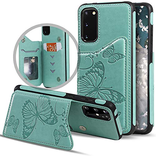 Vodico Samsung Galaxy S20 Case Wallet With Card Holder, S20 5G Slim Protective Embossed Butterfly Leather Flip Folio Wallet Back Magnetic Closure Stand Full Body Phone Cover For Women/Girls (Green) #TOP11