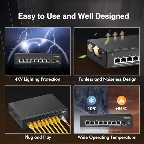 Image of MokerLink 8 Port 2.5G PoE Switch with 10G SFP+ Slot, 8 x 2.5G Base-T Ports Compatible with 10 /100 /1000Mbps, IEEE8023af /at PoE 135W, Metal Unmanaged Fanless Small Network Switch