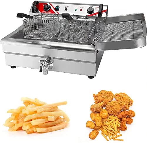 HPTHLY Freidora Eléctrica con Cesta De Acero Inoxidable De 20 litros, Freidora De Aceite, Ajuste De Temperatura, Temporizador De Fritura E Indicador Luminoso con Tapa