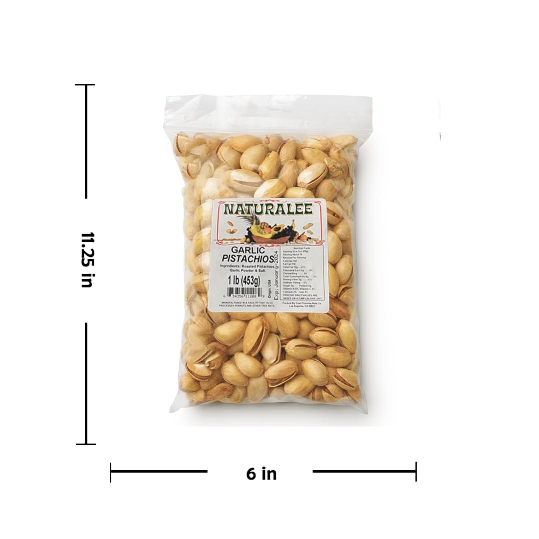 Naturalee Pistachios 1 lb - Garlic - Premium, High Protein - Savor the Flavor then Open (Pack of 2)