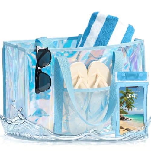 Image of Iridescent Waterproof Beach Tote Bag for Women Large Jelly Tote Bag for Summer Travel Vacation Swim Pool