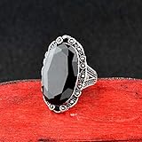 Tipo de Metales: Cobre ZHOUYF Ring Anillo Anillos De Piedra Ovalados Negros Grandes De La Vendimia para La Joyería De Plata Antigua del Color De Wome, 7#