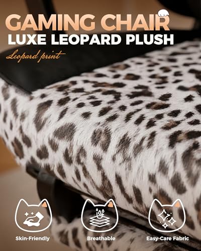 GTPLAYER Gaming Chair with Leopard Cat, Cute Velvet Fabric Ergonomic Computer Chair with Footrest Headrest and Lumbar Support, Big and Tall Comfortable Video Gamer Chair for Adult, Boy and Girl - Thumbnail 4