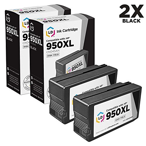 LD Remanufactured Replacement for Hewlett Packard (HP) 950XL Ink Cartridges Set of 2 Black CN045AN for use in OfficeJet Pro 251dw, 276w MFP, 8100, 8600, 8600 Plus & 8600 Premium Printers