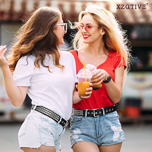 Xzqtive Studded Belt Metal Punk Rock Rivet Belts For Women/Men Punk Leather Belt Gothic Belt Accessories For Jeans Pants(1-Silver, Fit Pant 31-36 Inch) #TOP2