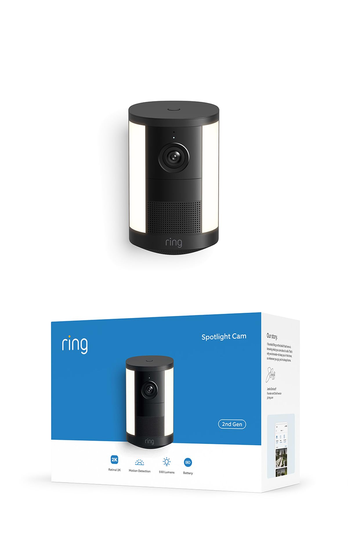 Ring Spotlight Camera 2K, Battery (newest gen), Wide-Angle Retinal 2K Video, 6x Enhanced Zoom, Motion-Activated Spotlights, 30-day free trial of Ring Subscription Plan, Black