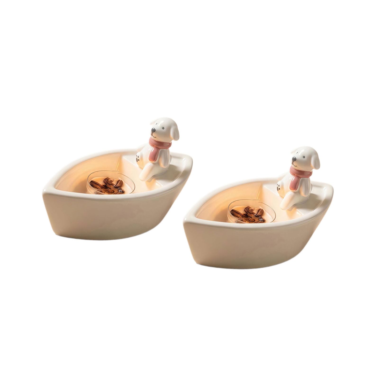 Ceramic Tealight Stand Dog Ship Shape Stand for Desktop Shelf Mantels Display Lovely Dog Earthenware Owner