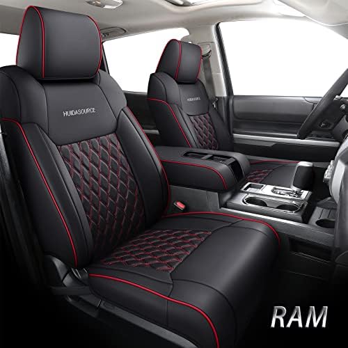 Huidasource Car Seat Covers for Dodge Ram, Full Coverage Waterproof Leather Pickup Truck Seat Cushion Protector Fit for 2009-2018 1500, 2010-2023 2500/3500 Quad Crew Mega Cab(Full Set/Black&Red)