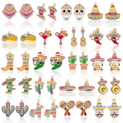 MARFOREVER Craft Charms 40 Pcs Alloy Glitter Pendants Charms Set for Keychain Bag Embellishment Bracelets Necklaces Keychains Supplies (Mexican)