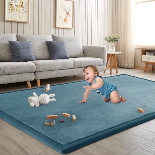 Image of Baby Play Mat for Floor Nursery Rug Muscle Mat Area Rug Playroom Rug 79 inchx110 inch Playpen Mat Elastic Foam 1.3 inch Thick Crawling Mat for Babies,Toddlers, Infants, Kids,Indigo