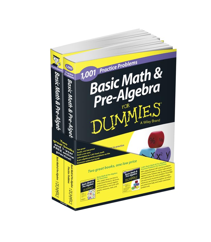 Basic Math and Pre-Algebra: Learn and Practice 2 Book Bundle with 1 Year Online Access (For Dummies Series)