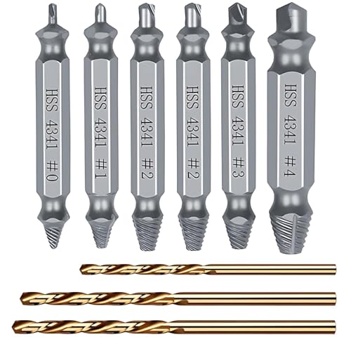 9 Pcs Extractor De Tornillos Rotos Con 3 Brocas En Espiral, HSS 4...