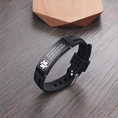 Notfallarmband Grand Made mit kostenloser Gravur und 9 Zoll Silikon