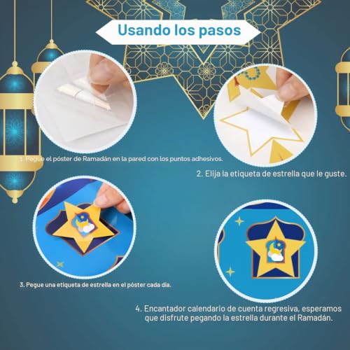 Miniatura 5 de Dpkow Ramadán Calendario Para Niños Regalos Juegos, Eid Adviento Calendario Póster Para Musulmán Cuenta Regresiva Para Decoraciones Ramadan, Con Pegatinas