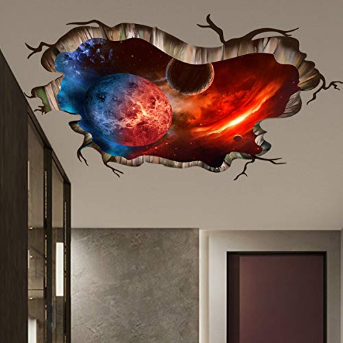 Cosmic Galaxy Wall Decals Broken Wall View 3D Magic Milky Way Outer Space Planet Stickers Murals Wallpaper Decor For Home Floor Ceiling Living Room Kids Room #TOP23