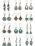 12 Pairs Vintage Boho Earrings Geometric Dangle Pendant Earrings Turquoise Earrings for Women Girls Supplies (Style C)