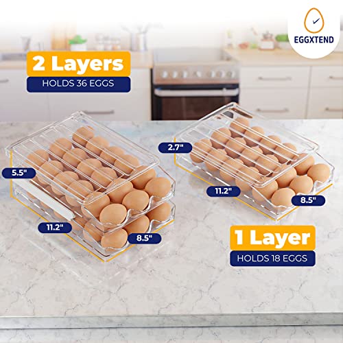 Eggxtend Egg Holder For Refrigerator, Large Capacity 36 Egg Container For Refrigerator,2-Layer Stackable Egg Tray For Refrigerator & Kitchen, Automatic Rolling Egg Storage Container For Refrigerator #TOP1