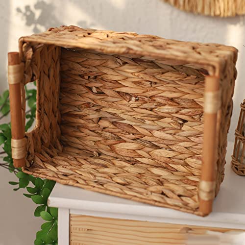 Water Hyacinth Storage Basket Hand-Woven Storage Baskets With Wooden Handle Decorative Wicker Storage Basket For Organizing Bathroom/Bedroom/Laundry Room/Pantry #TOP3