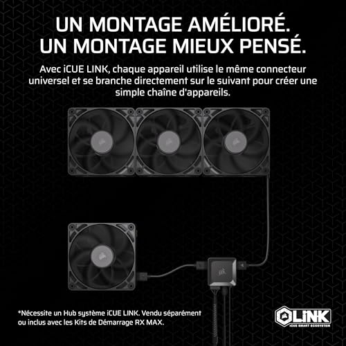 CORSAIR iCUE Link RX120 Max 120mm PWM Ventilateur Épais – Pression Statique Élevée – Liquid Crystal Polymer – Palier à Dôme Magnétique – Ventilateur Unique – Noir