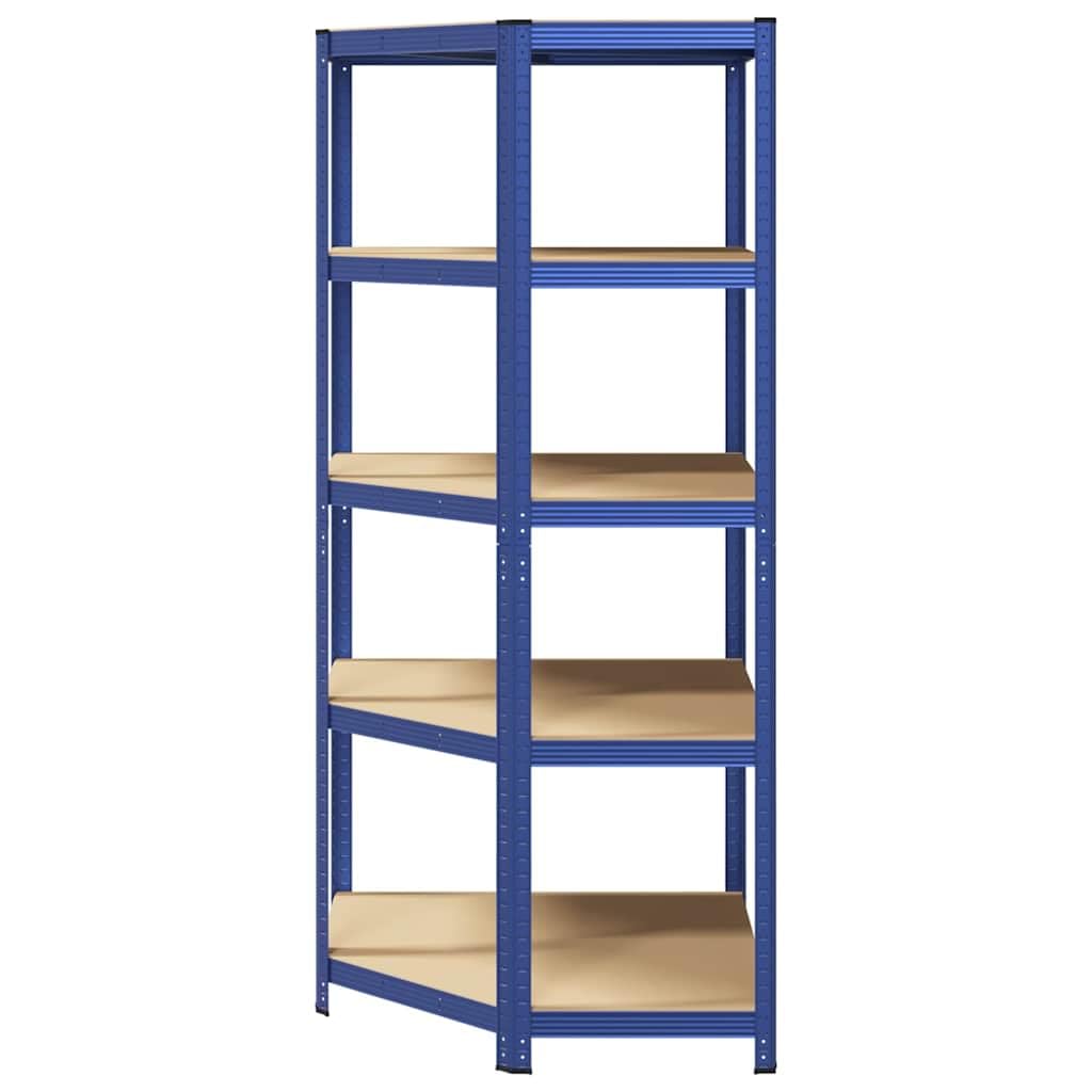 Scaffale angolare con 5 ripiani blu in acciaio e legno per garage
