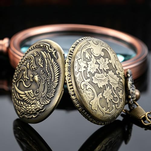 Image of Tiong Pocket Watch Pattern Vintage Quartz Pocket Watches with Chain Christmas Graduation Birthday Gifts Fathers Day